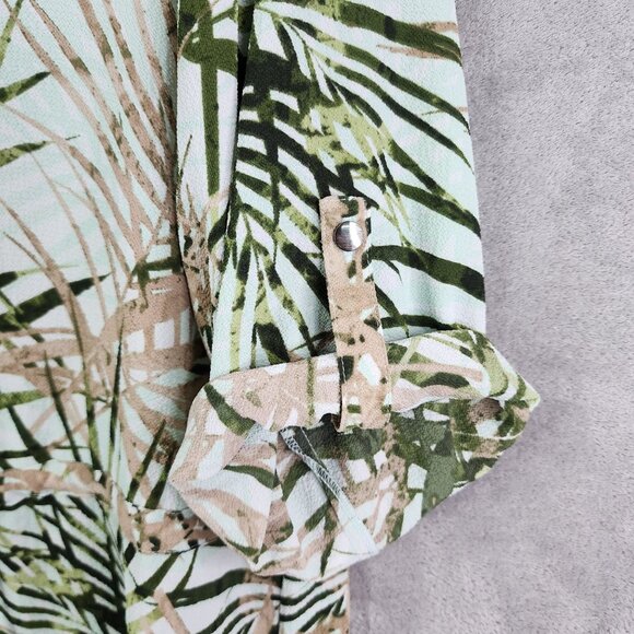 Womens Investments Tropical Leaf Print Blouse Shirt Button Up Roll Tab Sleeve XL - Picture 5 of 12